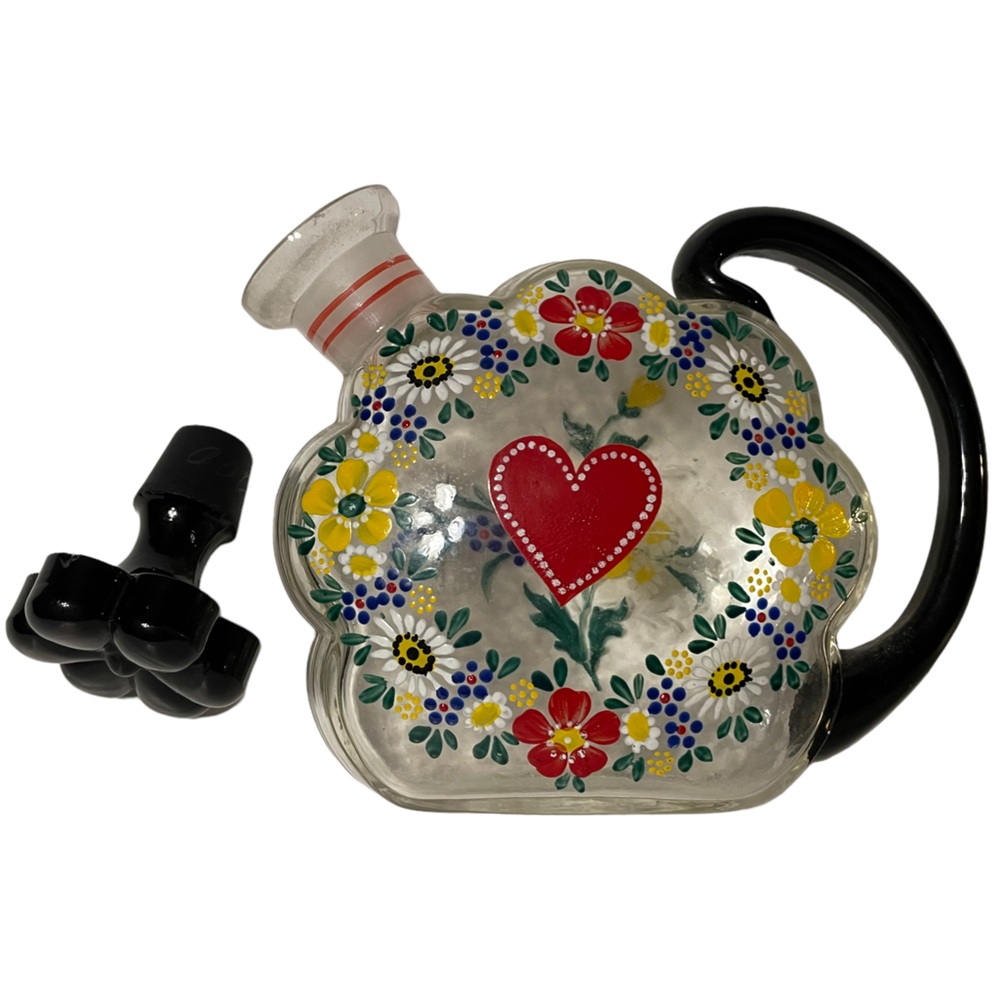 CottageCore Floral Hand-painted Handmade Glass Flower Cork Kitchen Bottle Boho